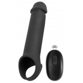 Черная вибронасадка для пениса с хомутом для мошонки и пультом ДУ Remote Controlled Penis Extension - Orion - в Орске купить с доставкой