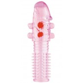 Гелевая розовая насадка с шариками и шипами - 14 см. - ToyFa - в Орске купить с доставкой