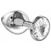 Большая серебристая анальная пробка Diamond Clear Sparkle Large с прозрачным кристаллом - 8 см. - Lola Games - купить с доставкой в Орске
