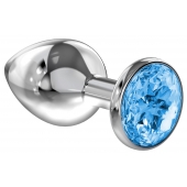 Большая серебристая анальная пробка Diamond Light blue Sparkle Large с голубым кристаллом - 8 см. - Lola Games - купить с доставкой в Орске