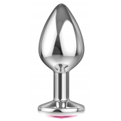 Большая серебристая анальная пробка Diamond Pink Sparkle Large с розовым кристаллом - 8 см. - Lola Games - купить с доставкой в Орске