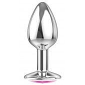Малая серебристая анальная пробка Diamond Pink Sparkle Small с розовым кристаллом - 7 см. - Lola Games - купить с доставкой в Орске