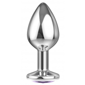 Большая серебристая анальная пробка Diamond Purple Sparkle Large с фиолетовым кристаллом - 8 см. - Lola Games - купить с доставкой в Орске