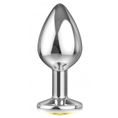 Большая серебристая анальная пробка Diamond Yellow Sparkle Large с жёлтым кристаллом - 8 см. - Lola Games - купить с доставкой в Орске