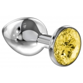 Большая серебристая анальная пробка Diamond Yellow Sparkle Large с жёлтым кристаллом - 8 см. - Lola Games - купить с доставкой в Орске