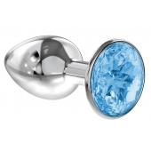 Малая серебристая анальная пробка Diamond Light blue Sparkle Small с голубым кристаллом - 7 см. - Lola Games - купить с доставкой в Орске