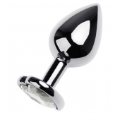 Серебристая анальная пробка с прозрачным кристаллом-сердцем - 8 см. - ToyFa - купить с доставкой в Орске