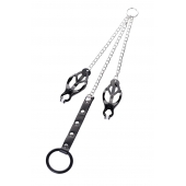 Черно-серебристые зажимы для сосков с кольцом для пениса TOYFA Metal - ToyFa - купить с доставкой в Орске