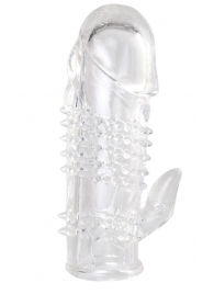 Прозрачная гелевая насадка с шипами и клиторальным отростком - 13 см. - Toyfa Basic - в Орске купить с доставкой