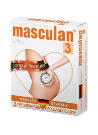 Розовые презервативы Masculan Ultra Long Pleasure с колечками, пупырышками и продлевающим эффектом - 3 шт. - Masculan - купить с доставкой в Орске