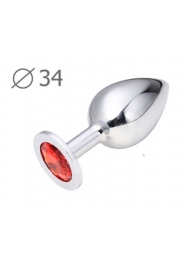 Коническая серебристая анальная втулка с красным кристаллом - 8,2 см. - Anal Jewelry Plug - купить с доставкой в Орске