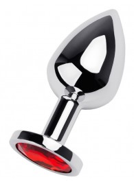 Серебристая коническая анальная пробка с красным кристаллом - 8 см. - ToyFa - купить с доставкой в Орске