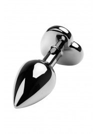 Серебристая коническая анальная пробка с красным кристаллом-сердечком - 7 см. - ToyFa - купить с доставкой в Орске