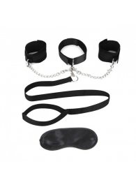 Чёрный ошейник с наручниками и поводком Collar Cuffs   Leash Set - Lux Fetish - купить с доставкой в Орске