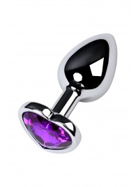 Серебристая коническая анальная пробка с фиолетовым кристаллом-сердечком - 7 см. - ToyFa - купить с доставкой в Орске
