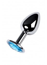 Серебристая конусовидная анальная пробка с голубым кристаллом - 7 см. - ToyFa - купить с доставкой в Орске