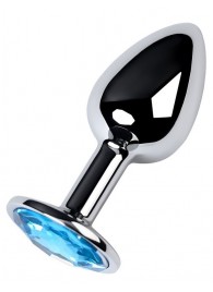 Серебристая конусовидная анальная пробка с голубым кристаллом - 7 см. - ToyFa - купить с доставкой в Орске