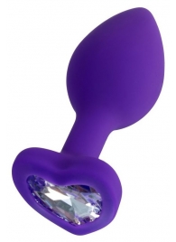 Фиолетовая анальная втулка Diamond Heart с прозрачным кристаллом - 8 см. - ToyFa - купить с доставкой в Орске Фиолетовая анальная втулка Diamond Heart с прозрачным кристаллом - 8 см. - ToyFa - купить с доставкой в Орске