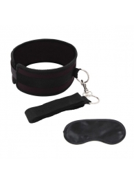 Черный ошейник с длинным поводком Collar and Leash Set - Lux Fetish - купить с доставкой в Орске