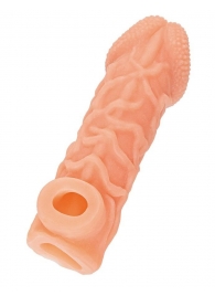 Телесная закрытая насадка с венками Cock Sleeve Size S - 13,8 см. - KOKOS - в Орске купить с доставкой