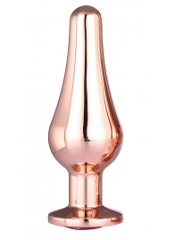 Золотистая анальная пробка с кристаллом Rose Gold Pleasure Plug S - 9 см. - Dream Toys