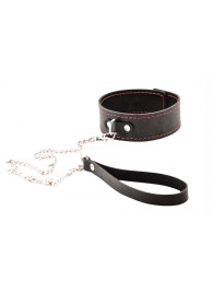 Черный широкий ошейник с красной строчкой и поводком - Crazy Handmade - купить с доставкой в Орске