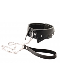 Черный ошейник-воротничок с металлическим поводком - Crazy Handmade - купить с доставкой в Орске
