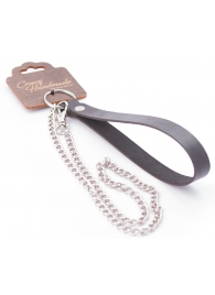 Серебристый металлический поводок с кожаной черной ручкой - 80 см. - Crazy Handmade - купить с доставкой в Орске