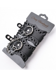 Ажурные наручники из черной кожи - Crazy Handmade - купить с доставкой в Орске