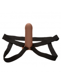 Коричневый фаллопротез из силикона Extension with Harness - 15,75 см. - California Exotic Novelties - купить с доставкой в Орске