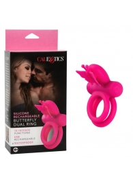 Розовое эрекционное виброкольцо Silicone Rechargeable Dual Butterfly Ring - California Exotic Novelties - в Орске купить с доставкой