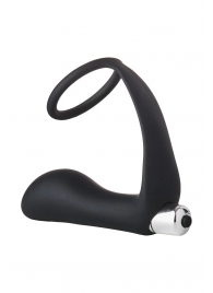 Черное эрекционное кольцо с вибропробкой Vibrating Anal Plug With Cockring - Dream Toys - в Орске купить с доставкой