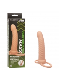 Телесная насадка для двойного проникновения Rechargeable Ribbed Dual Penetrator с вибрацией - California Exotic Novelties - купить с доставкой в Орске