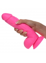 Розовый фаллоимитатор на присоске 8.25  Dildo with Balls - 22,8 см. - XR Brands