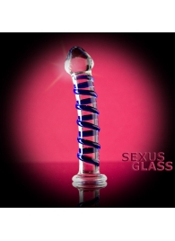 Фаллоимитатор из стекла с синей спиралью - 18 см. - Sexus купить с доставкой в интернет-магазине Orgasmix в Орске Фаллоимитатор из стекла с синей спиралью - 18 см. - Sexus