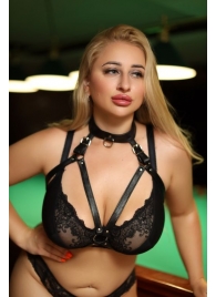 Черная кожаная сбруя с ошейником plus size из нежной кожи - БДСМ Арсенал - купить с доставкой в Орске