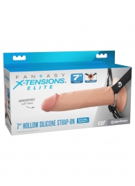 Телесный полый страпон на черных ремнях Hollow Silicone Strap-on - 17,8 см. - Pipedream - купить с доставкой в Орске