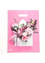 Розовый пакет с цветочным принтом и вырубной ручкой (40х31 см) - Сима-Ленд - купить с доставкой в Орске