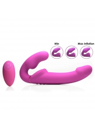 Розовый безремневой страпон с вибрацией и функцией расширения Inflatable Ergo-Fit Strapless Strap-On - XR Brands - купить с доставкой в Орске
