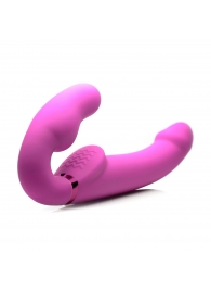 Розовый безремневой страпон с вибрацией и функцией расширения Inflatable Ergo-Fit Strapless Strap-On - XR Brands - купить с доставкой в Орске