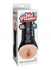Телесный мастурбатор-вагина в черной колбе Super Luscious Lips XXL - Pipedream - в Орске купить с доставкой