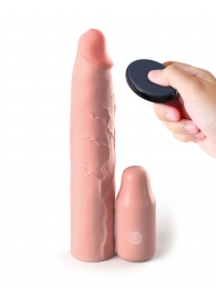 Телесная вибронасадка на член 3  Vibrating Mega X-tension with Remote - 22,9 см. - Pipedream - в Орске купить с доставкой