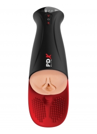 Телесный мастурбатор-вагина в черной колбе с вибрацией Fuck-O-Matic Pro XL - Pipedream - в Орске купить с доставкой