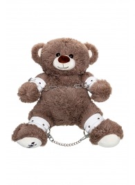 Бондажный набор: бурый мишка с белыми оковами и наручниками - Pecado - купить с доставкой в Орске