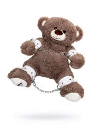 Бондажный набор: бурый мишка с белыми оковами и наручниками - Pecado - купить с доставкой в Орске