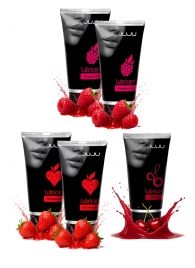 Набор из 5 съедобных лубрикантов JUJU (клубника х 2, малина х 2, вишня) - JuJu - купить с доставкой в Орске Набор из 5 съедобных лубрикантов JUJU (клубника х 2, малина х 2, вишня) - JuJu - купить с доставкой в Орске