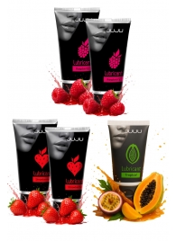 Набор из 5 съедобных лубрикантов JUJU (клубника х 2, малина х 2, тропические фрукты) - JuJu - купить с доставкой в Орске Набор из 5 съедобных лубрикантов JUJU (клубника х 2, малина х 2, тропические фрукты) - JuJu - купить с доставкой в Орске