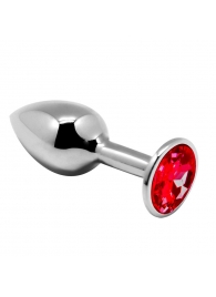 Серебристая анальная втулка Mini Metal Butt Plug Size M с красным кристаллом - Adrien Lastic в Орске Серебристая анальная втулка Mini Metal Butt Plug Size M с красным кристаллом - Adrien Lastic
