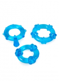 Набор из 3 синих эрекционных колец с различным рельефом - Erowoman-Eroman - в Орске купить с доставкой