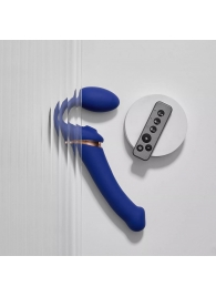 Синий безремневой страпон Multi Orgasm Bendable Strap-On size L с клиторальной стимуляцией - Strap-on-me - купить с доставкой в Орске